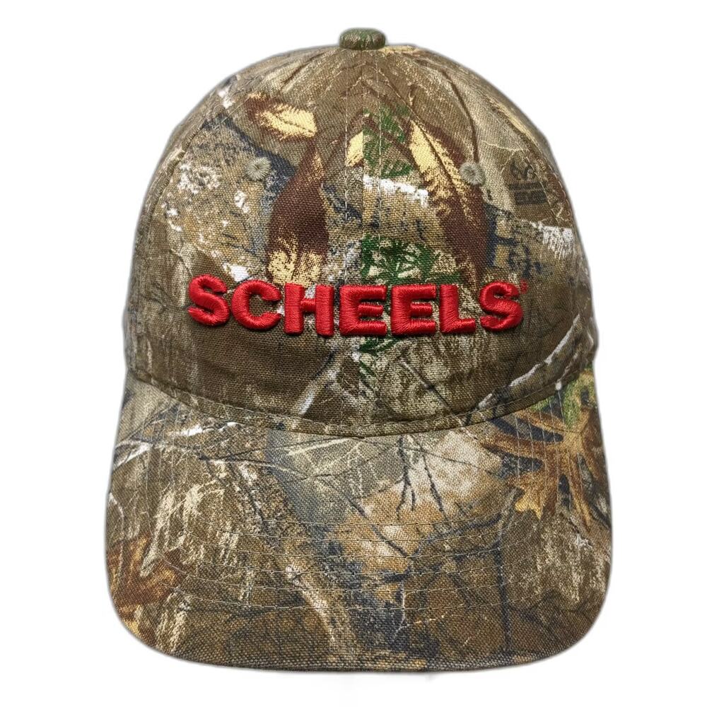 SCHEELS Snapback Hat Brown Red Camo Embroidered Logo Adjustable Cap One Size